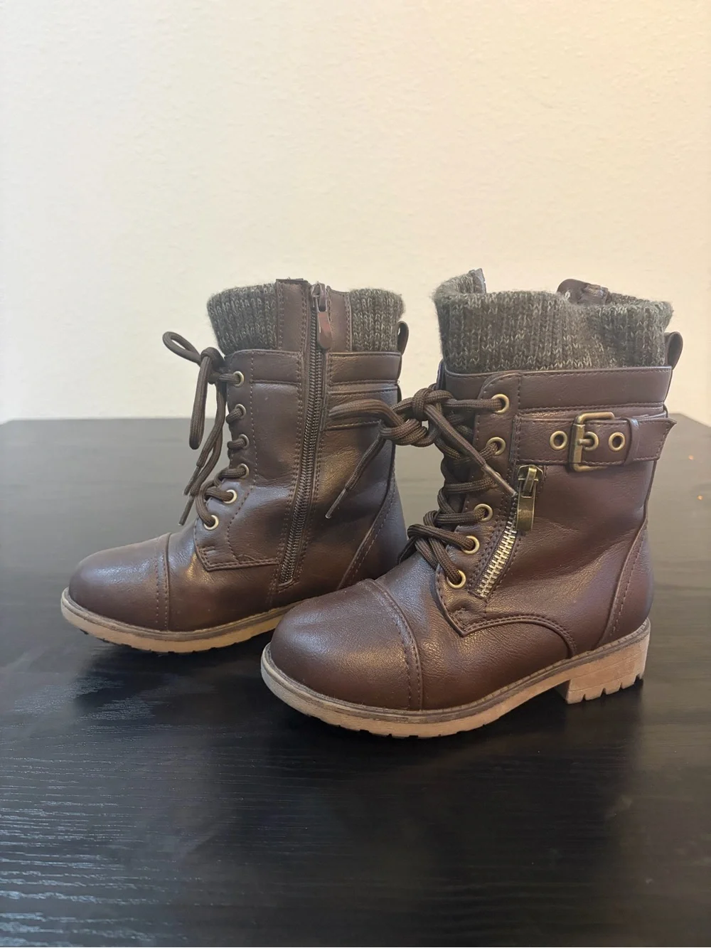 Kids Brown Lace-Up Combat Boots